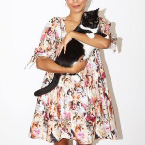 LAZY OAF Furry Friends cat print relaxed fit smock dress size 2